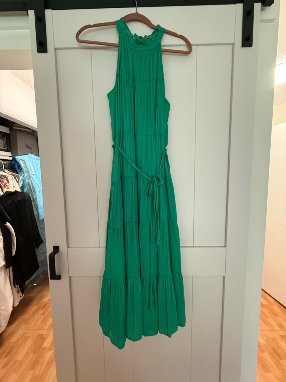 Skies Are Blue Green Halter Tiered Maxi Dress with Tie Waist